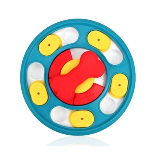 Interactive Treat Slider Puzzle Enrichment Toy Blue, Red, or Yellow with Center Bone Style